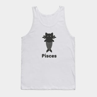 Pisces Cat Zodiac Sign with Text (Black and White) Tank Top